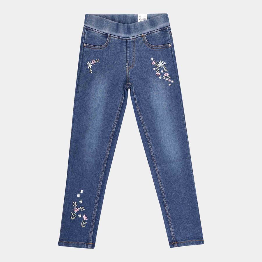 Girls Embellished Jeans, Mid Blue, large image number null