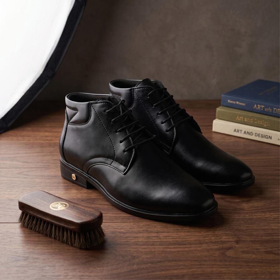 Men's Black Lace-Up Derby Formal Shoes, काला, large
