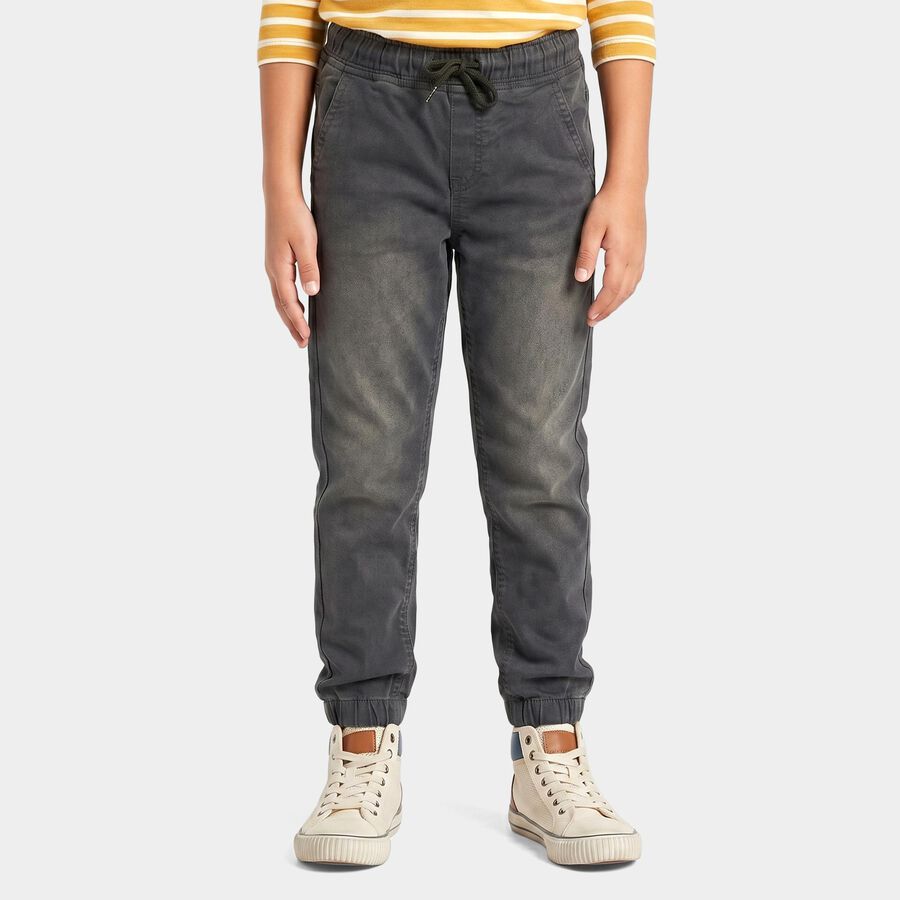 Boys Grey Jogger Fit Washed Jeans, हल्का ग्रे, large