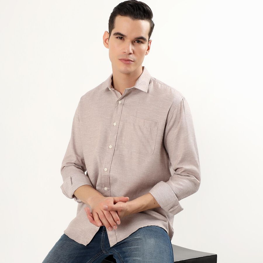 Men's Muted Brown Classic Casual Shirt, भूरा, large