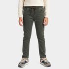 Boys Olive Green Slim Fit Drawstring Waist Jeans, ओलिव, small