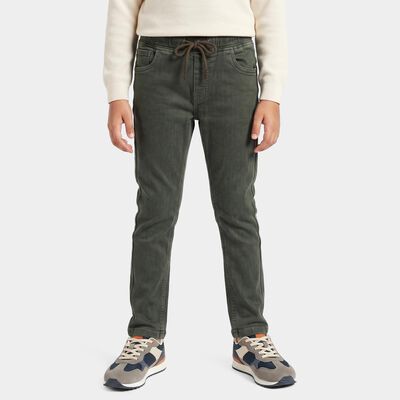 Boys Olive Green Slim Fit Drawstring Waist Jeans