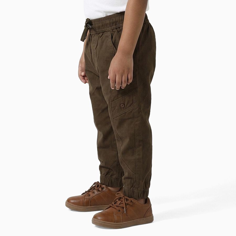 Boys' Dark Olive Brown Regular Fit Cargo Trousers, Brown, large image number null