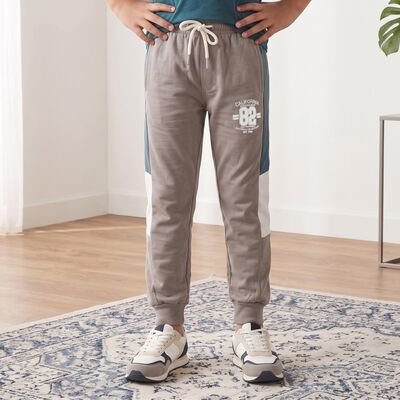 Boys Grey Jogger Fit Colorblocked Winter Pyjama