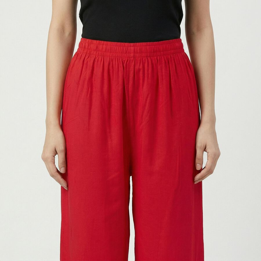 Women's Pink Relaxed Fit Solid Palazzos, रानी (फ्यूशिया), large