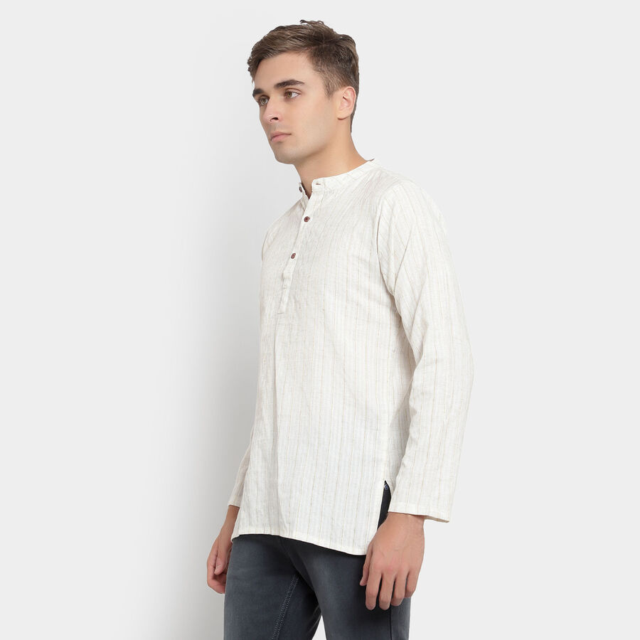 Printed Mandarin Collar Kurta, Off White, large image number null