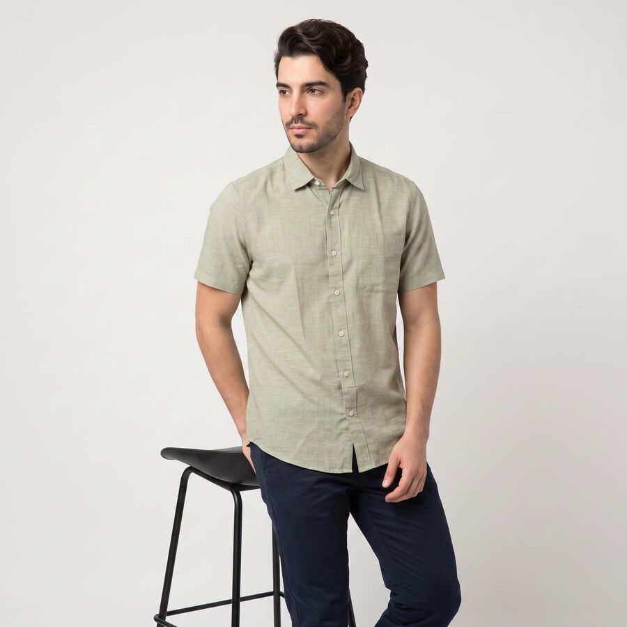 Men's Sage Green Spread Collar Shirt, Light Green, large