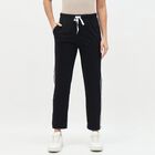 Women's Jet Black Straight-Leg Side-Striped Track Pants, काला, small