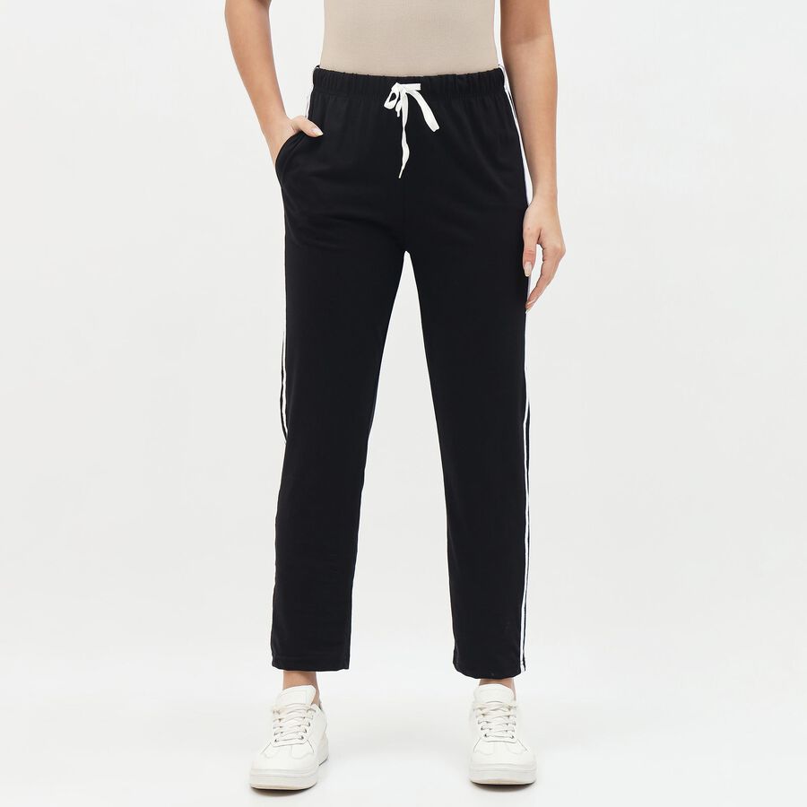 Women's Jet Black Straight-Leg Side-Striped Track Pants, काला, large