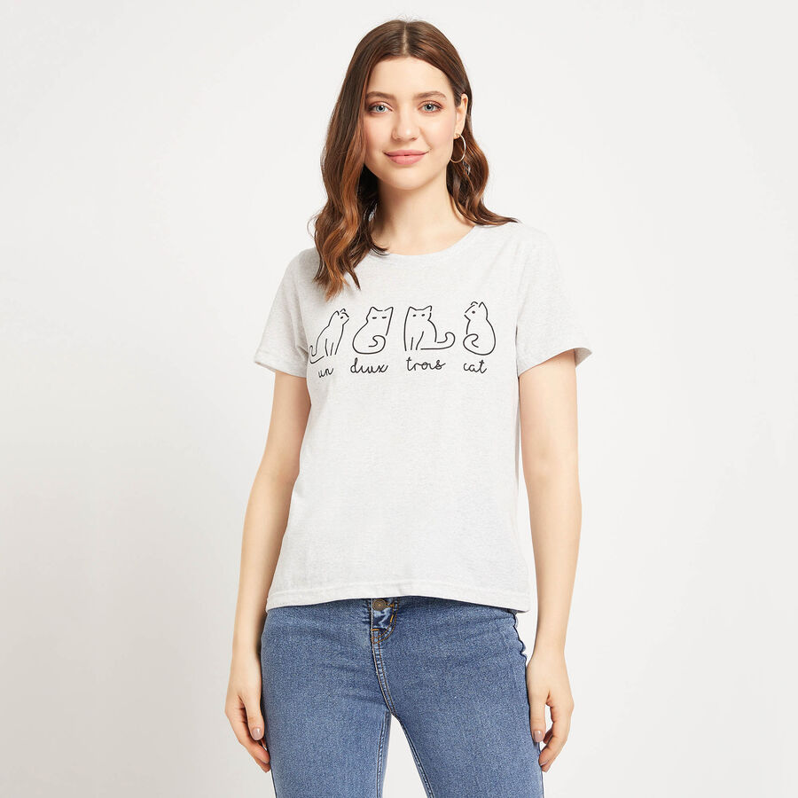 Round Neck T-Shirt, Ecru Melange, large image number null