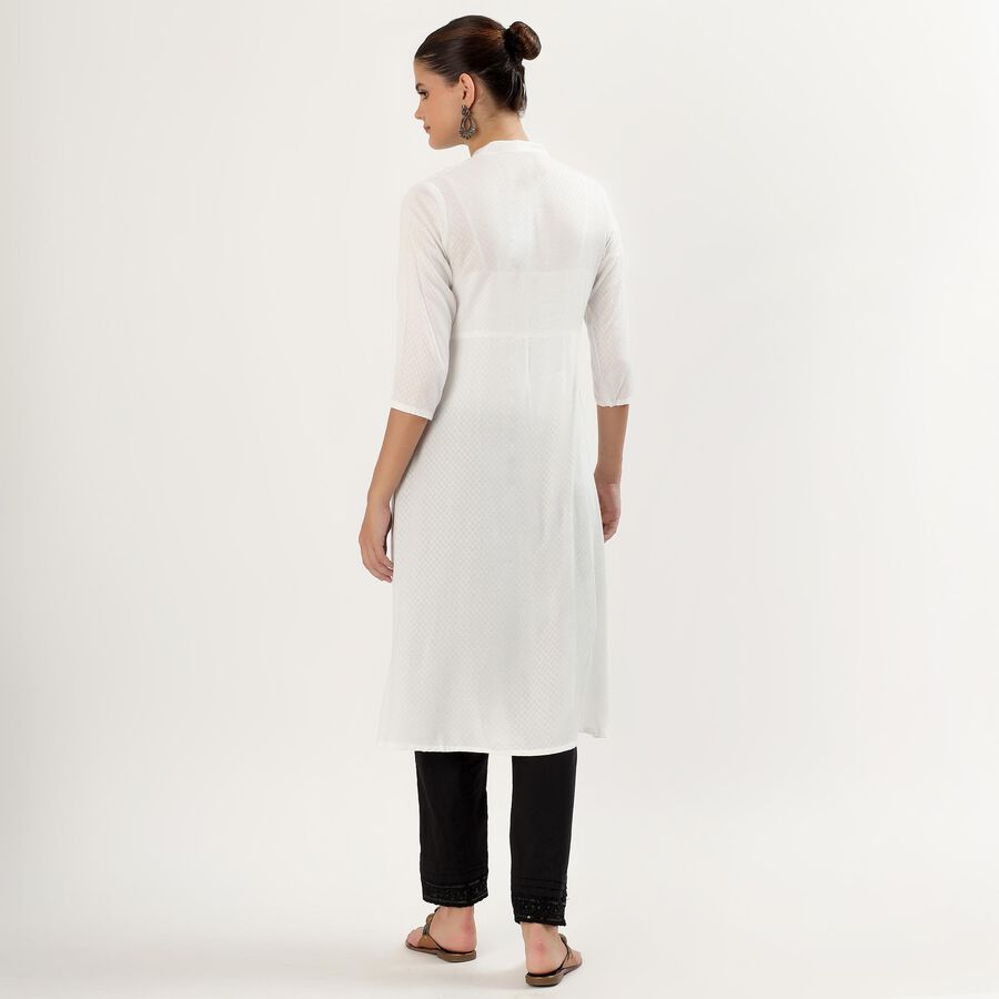 Women's White Mandarin Collar Embroidered Kurta, White, large image number null