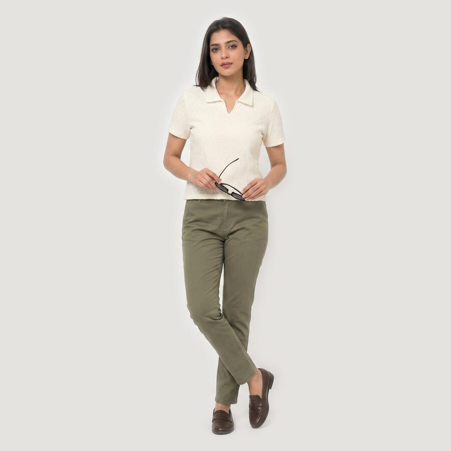 Women's Cream Polo Neck Polo T-Shirt, Off White, large