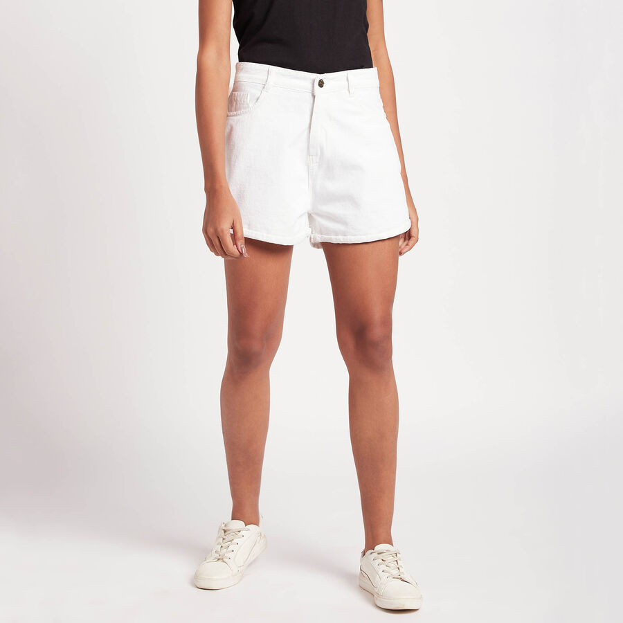 Cotton Solid Shorts, White, large image number null
