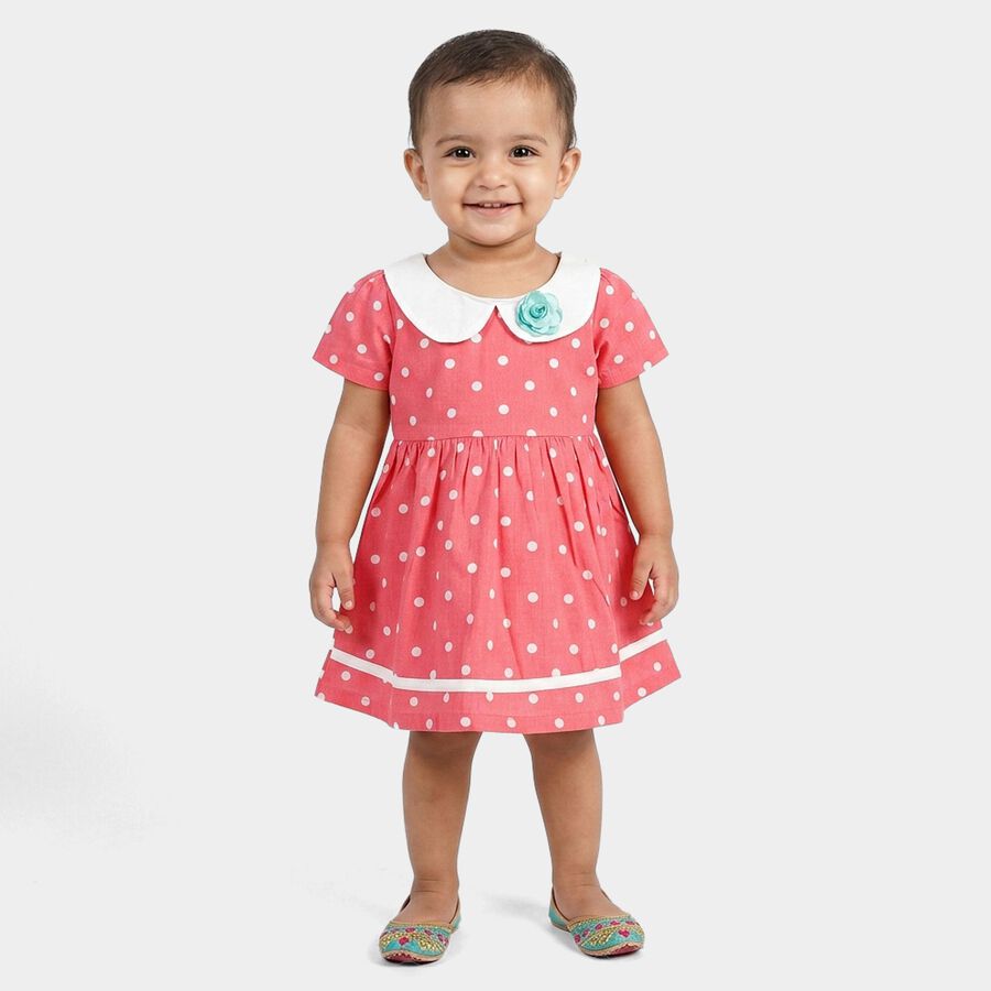 Infants' Pink Polka Dot Fit and Flare Frock, गुलाबी, large
