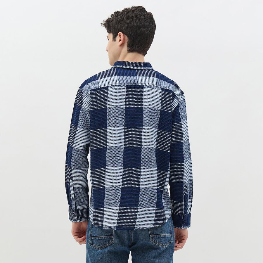 Men's Deep Midnight Navy Blue Cotton Spread Collar Casual Shirt, नेवी ब्लू, large image number null