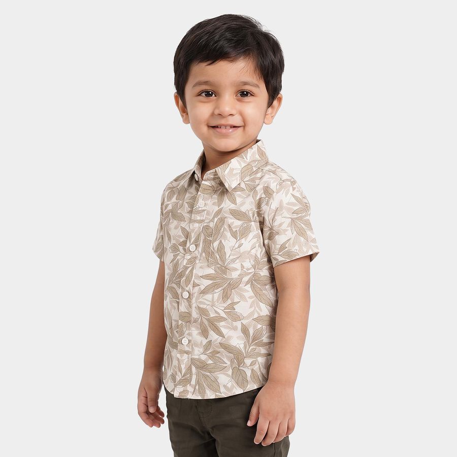 Boys' Beige Cotton Spread Collar Shirt, गहरा पीला, large