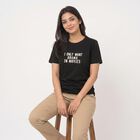 Women's Black Round Neck Regular T-Shirt, Black, small