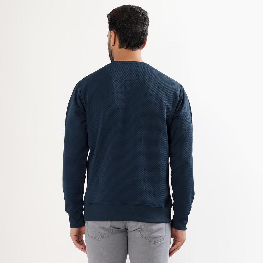 Men's Deep Navy Blue Crew Neck Textured Sweatshirt, Teal Blue, large image number null