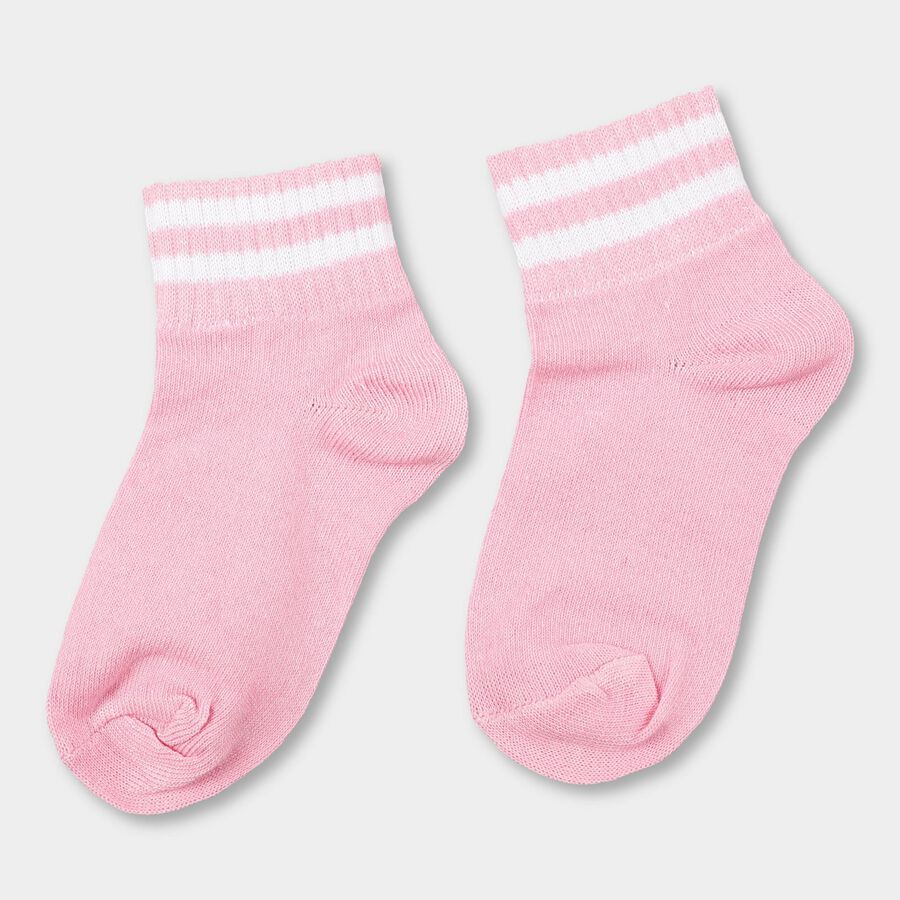 Girls' Light Pink Regular Fit Ribbed Ankle-Length Socks Pack of 1, गुलाबी, large