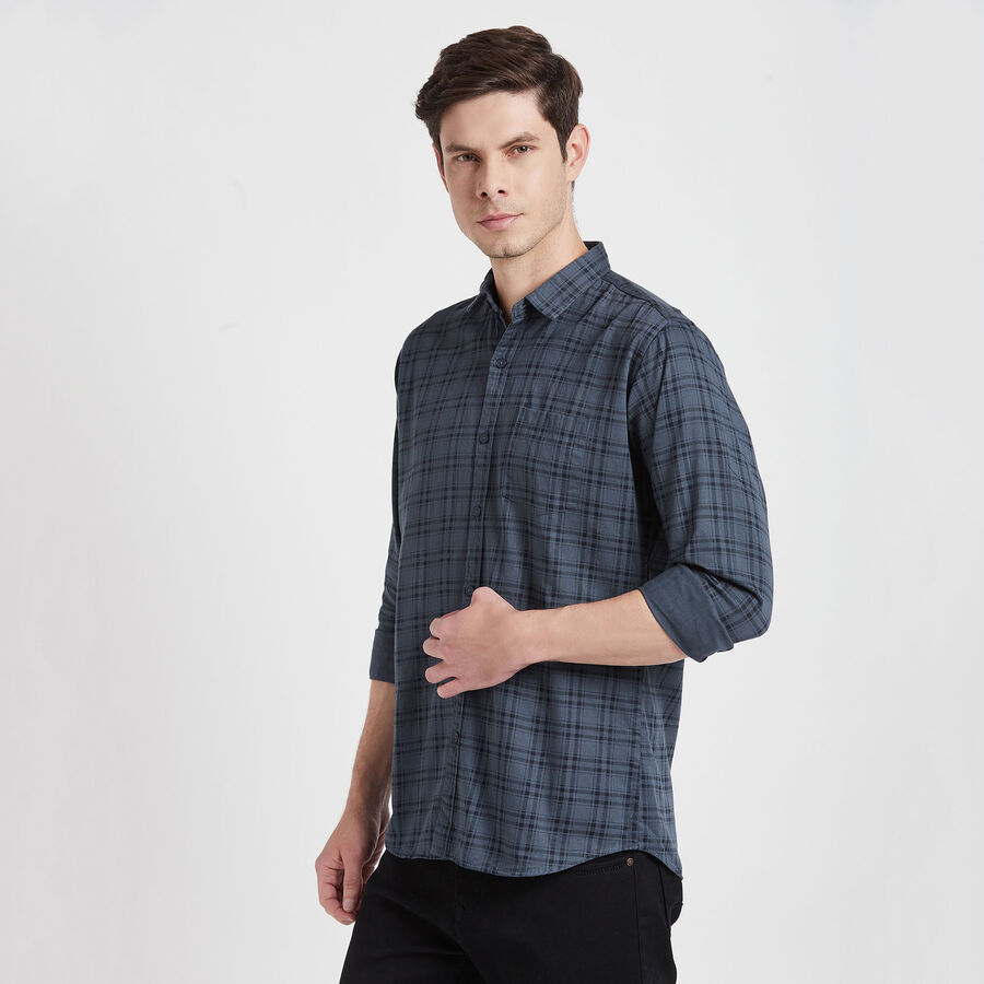 Cotton Checks Casual Shirt, Dark Grey, large image number null