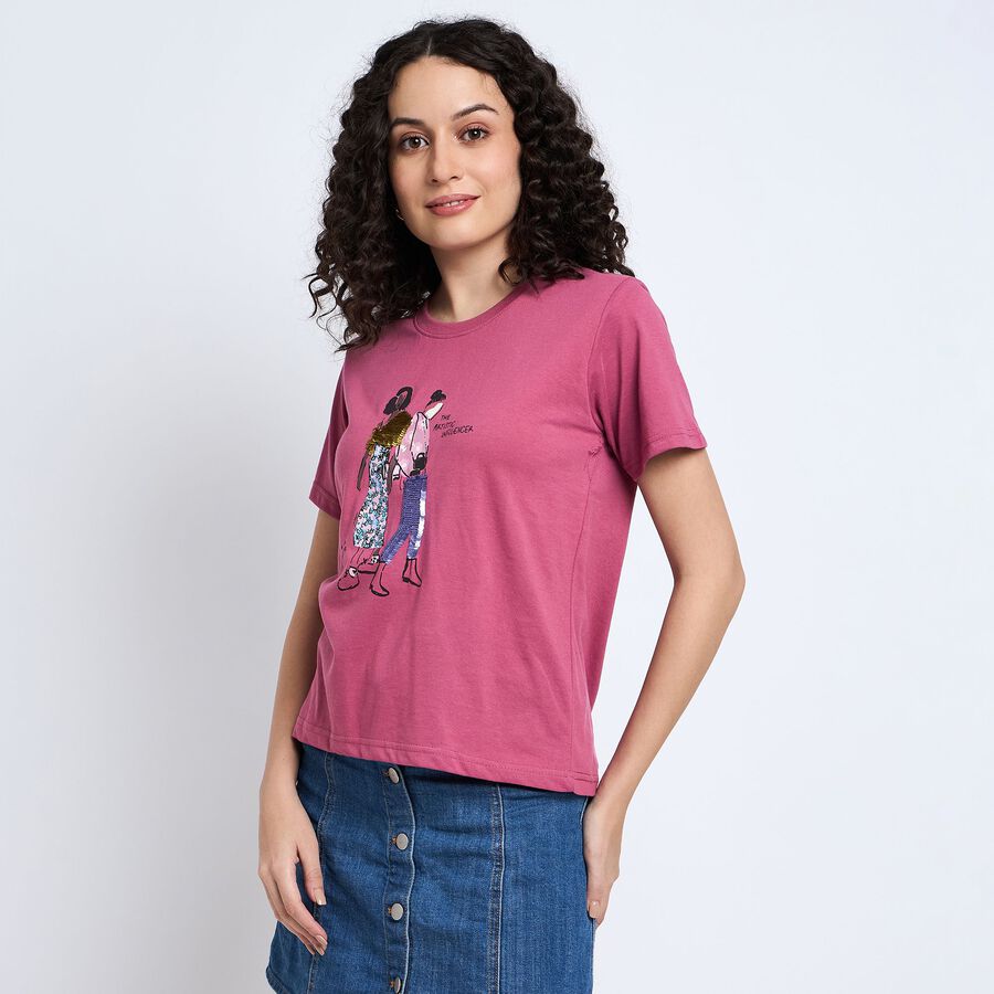 Ladies' Round Neck T-Shirt , गुलाबी, large image number null