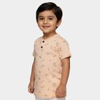 Boys Soft Peach Henley Neck Casual T-Shirt, Peach, small