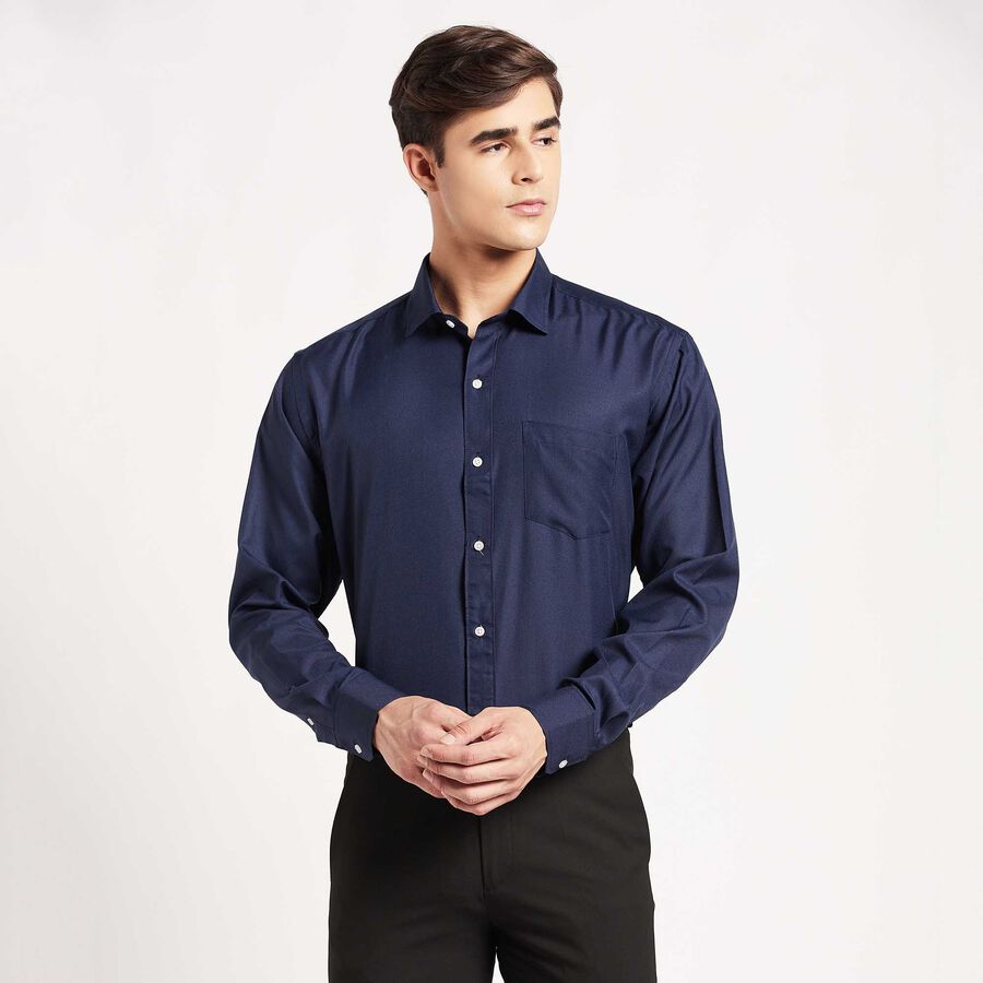 Solid Regular Collar Formal Shirt, Navy Blue, large image number null