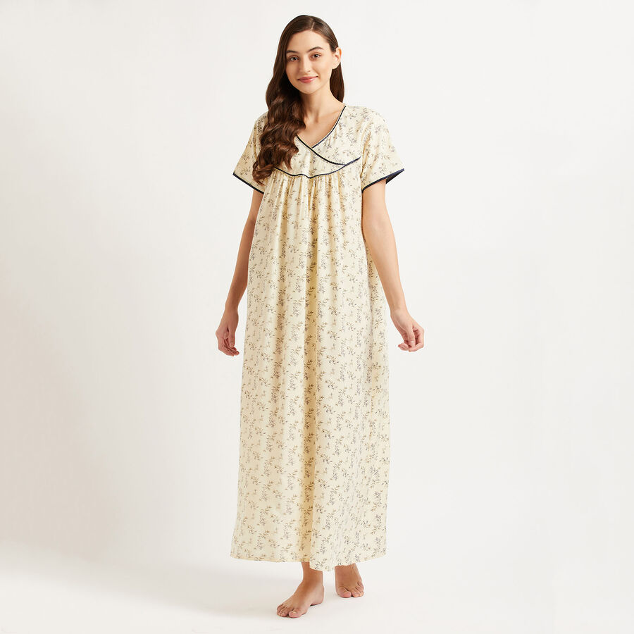 Cotton Printed Nighty, Yellow, large image number null
