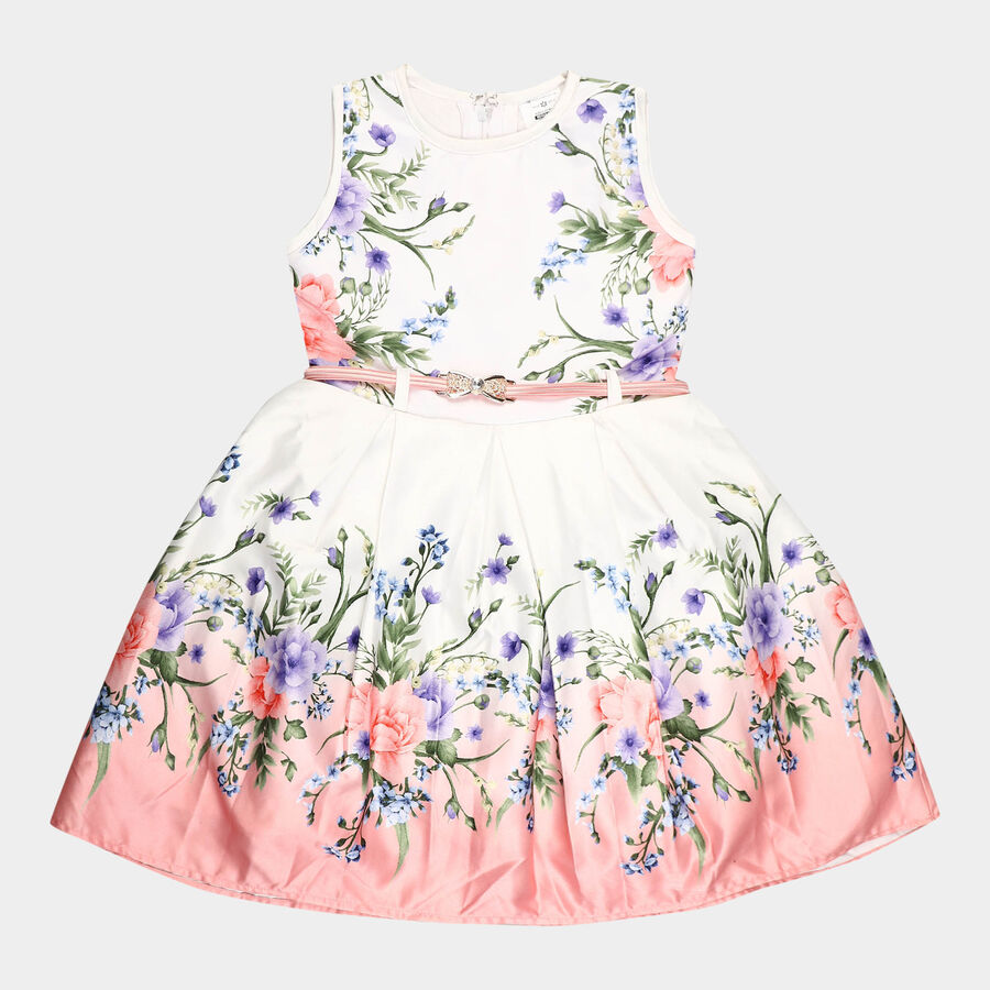 Girls All Over Print Frock, Off White, large image number null