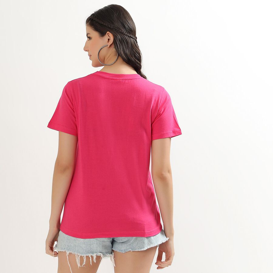 Women's Bright Pink Cotton Round Neck Casual T-Shirt, Fuchsia, large image number null