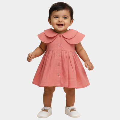 Infants' Soft Pink Cotton Peter Pan Collar Sleeveless Frock