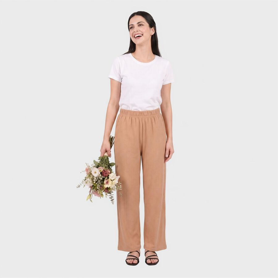 Women's Beige Relaxed Fit Ribbed Harem Pants, गहरा पीला, large