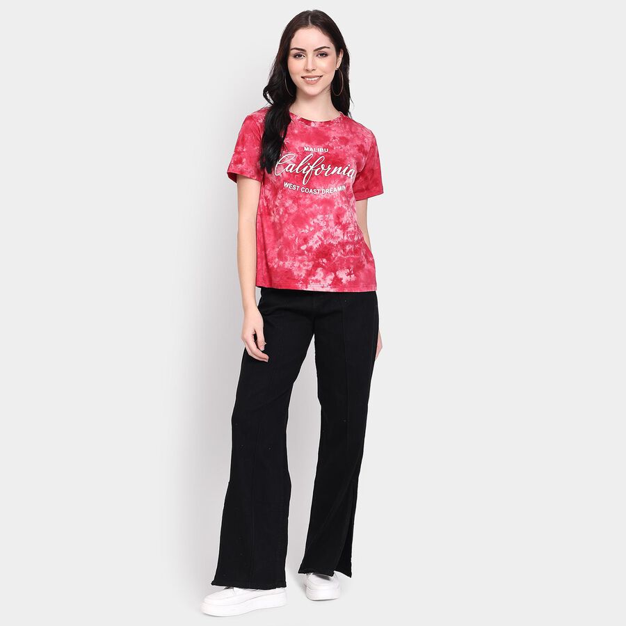 Ladies' 100% Cotton Round Neck T-Shirt, लाल, large