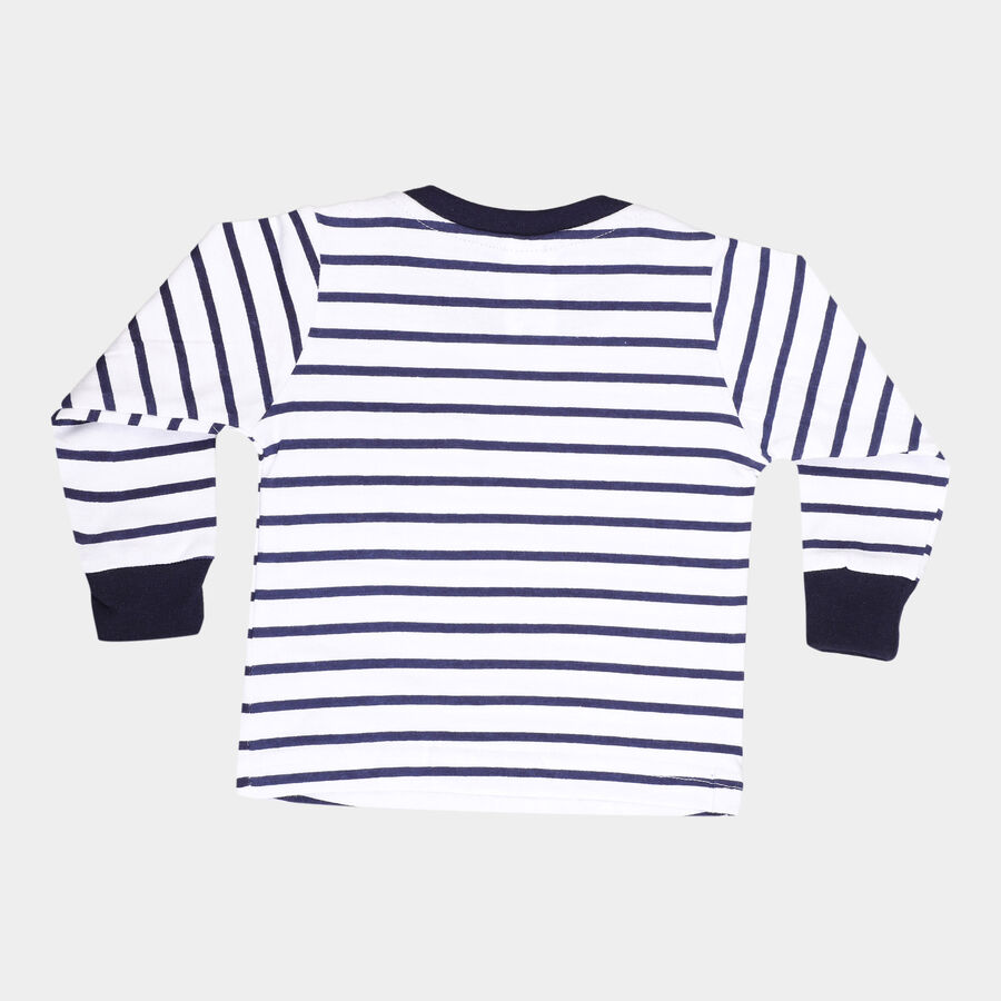 Infants Cotton Stripes T-Shirt, Navy Blue, large image number null
