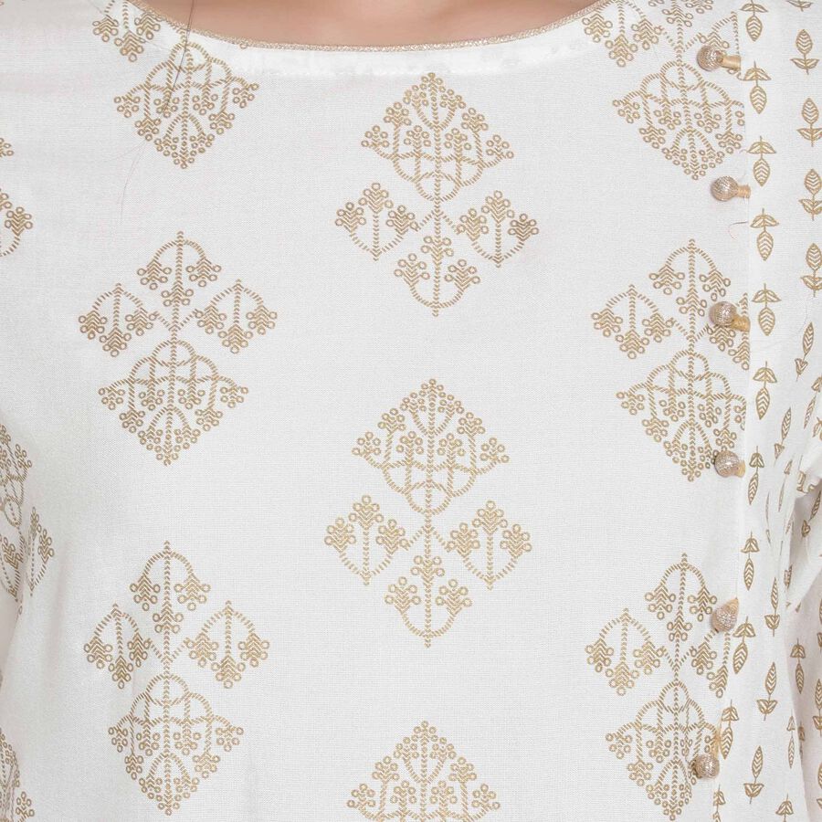 Printed 3/4Th Sleeves Kurta, Off White, large image number null