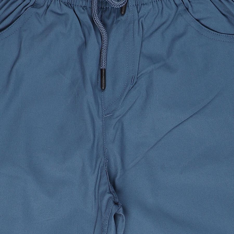 Boys' Teal Blue Regular Fit Elastic Waist Cotton Trousers, Teal Blue, large