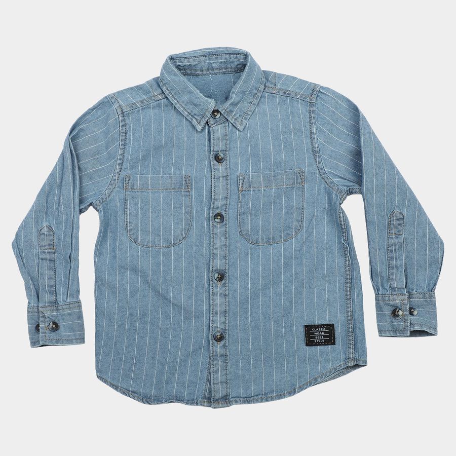 Boys' Light Blue Cotton Spread Collar Casual Shirt, मध्यम नीला, large