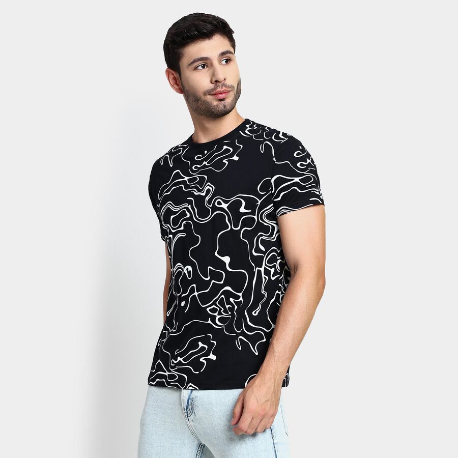 Men's 100% Cotton Round Neck Half Sleeves T-Shirt , Black, large image number null