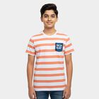Boys' Peach Cotton Round Neck Graphic Printed T-Shirt, पीच, small