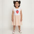 Girls' White and Peach Strawberry Print A-Line Frock, हल्का गुलाबी, small image number null