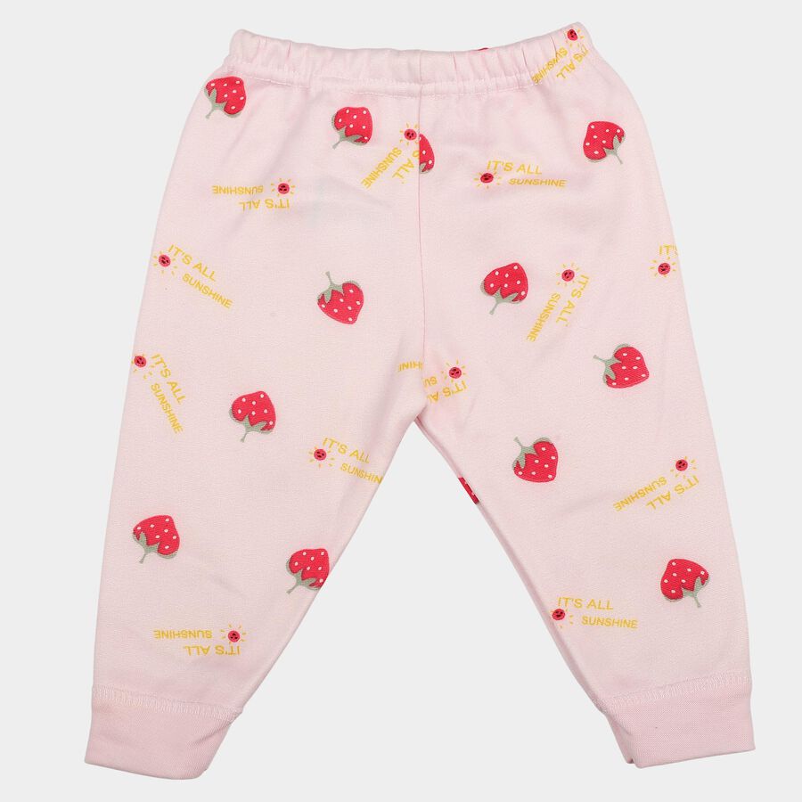 Infants Pink Jogger Fit Strawberry Printed Pyjama, हल्का गुलाबी, large