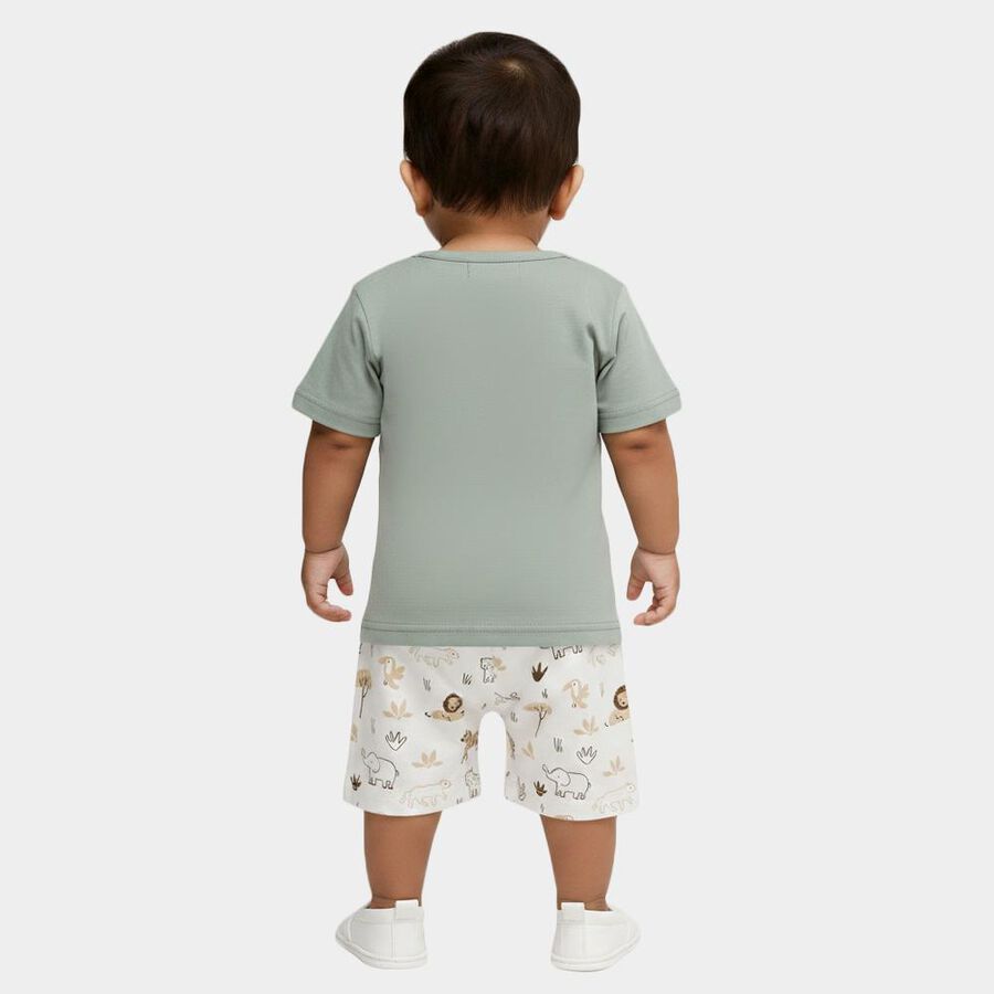 Infants' Mint Cotton Round Neck Animal Graphic Baba Suit, Light Green, large