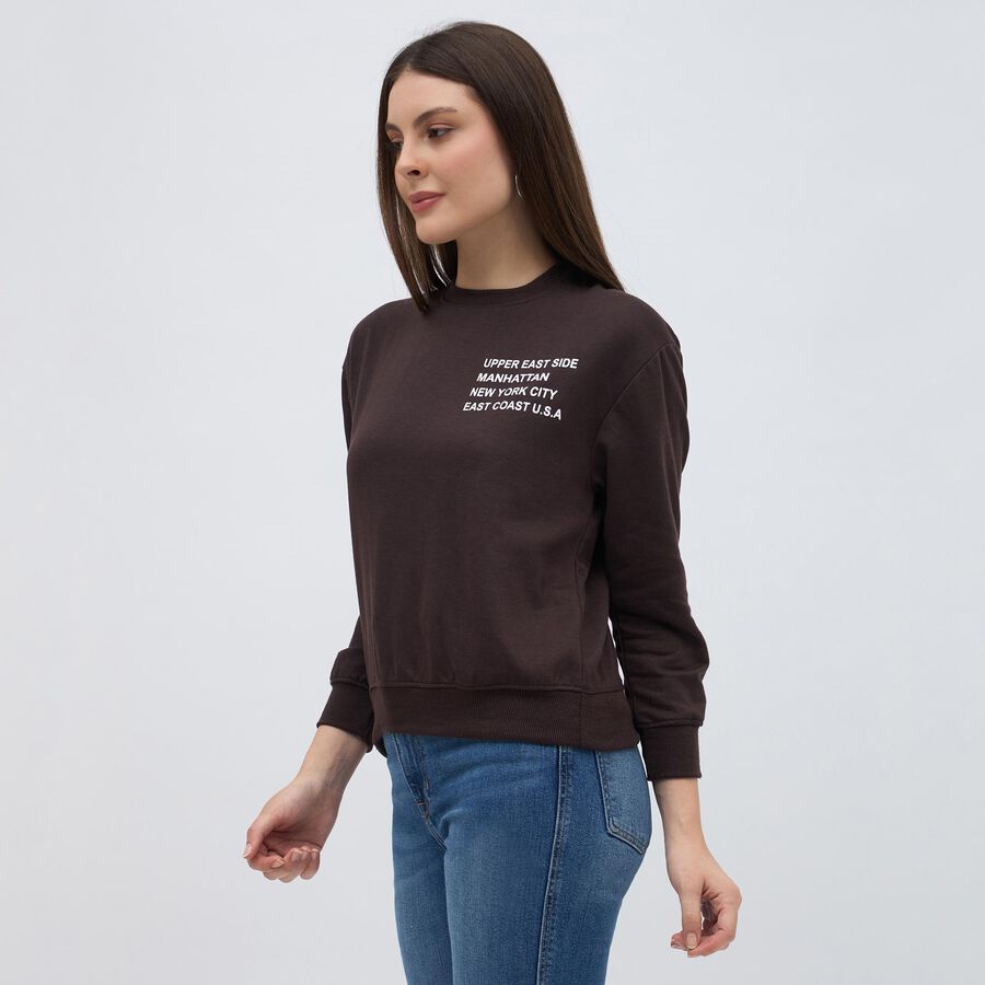 Women's Dark Chocolate Brown Crew Neck Casual Sweatshirt, भूरा, large image number null