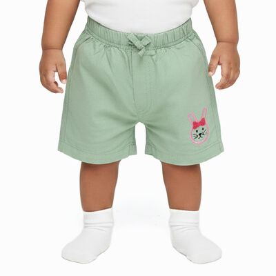 Infants' Light Sage Green Cotton Embroidered Half Pant