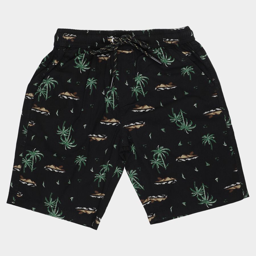 Boys' Black Cotton Regular Fit Bermuda Shorts, काला, large