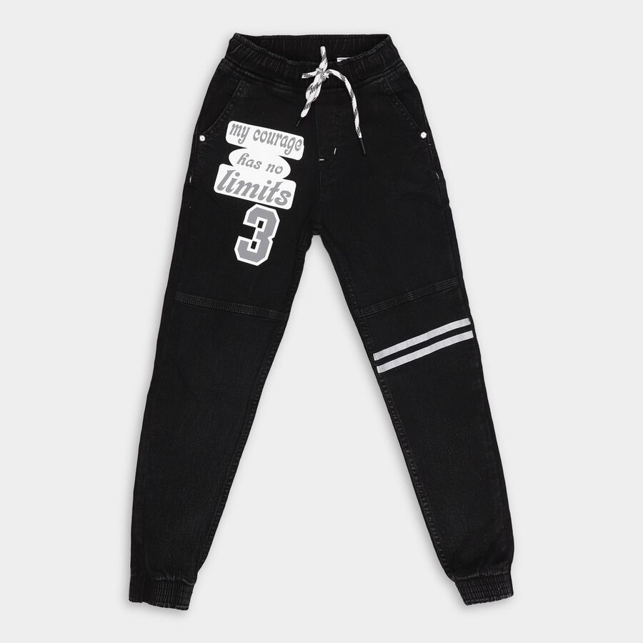 Boys' Jet Black Slim Fit Jogger Jeans, Black, large image number null