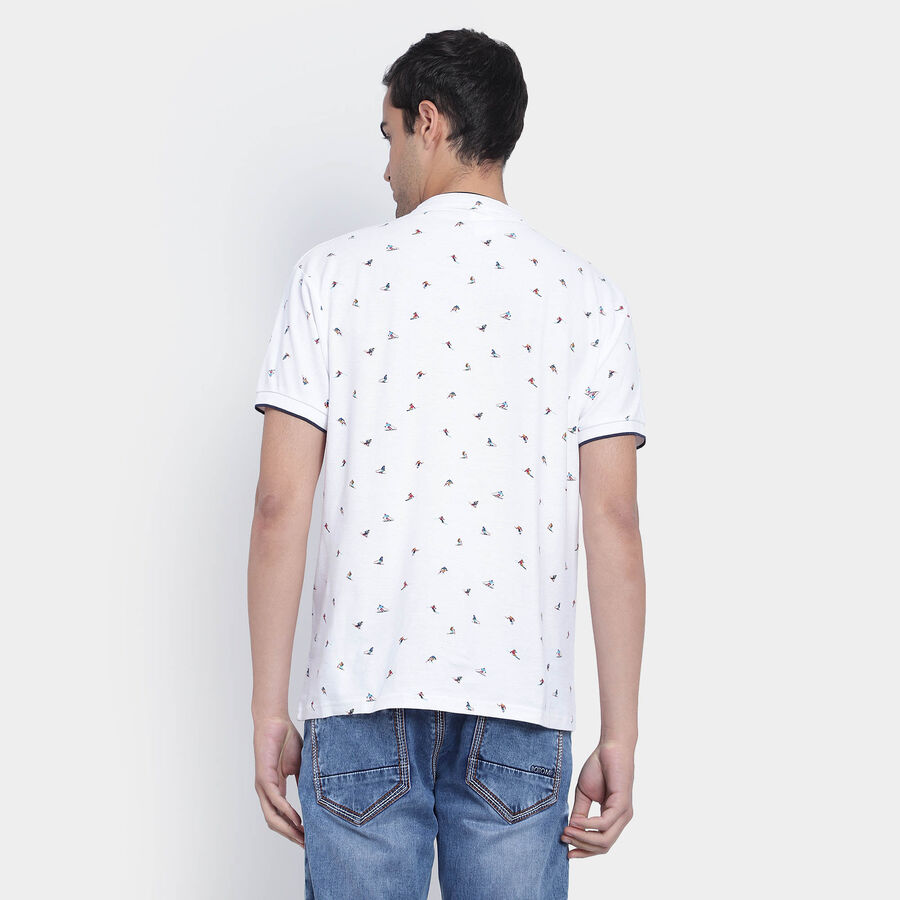 Cotton Printed Henley T-Shirt, White, large image number null