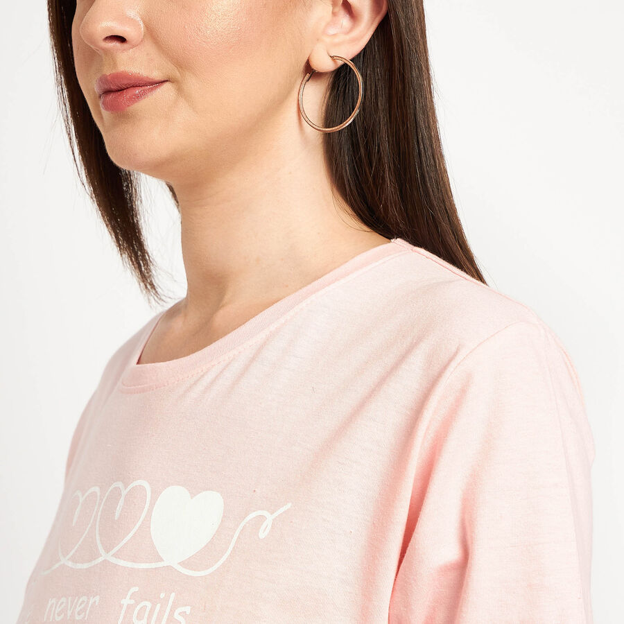 Cotton Round Neck T-Shirt, Light Pink, large image number null