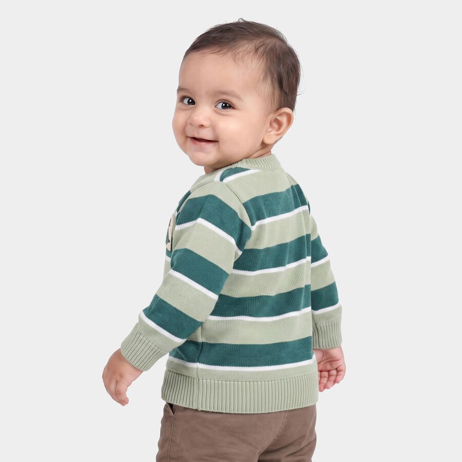 Infants' Olive Green Crew Neck Striped Pullover, ओलिव, large