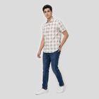 Men's Beige Cotton Short Sleeves Spread Collar Regular Fit Casual Shirt, Beige, small